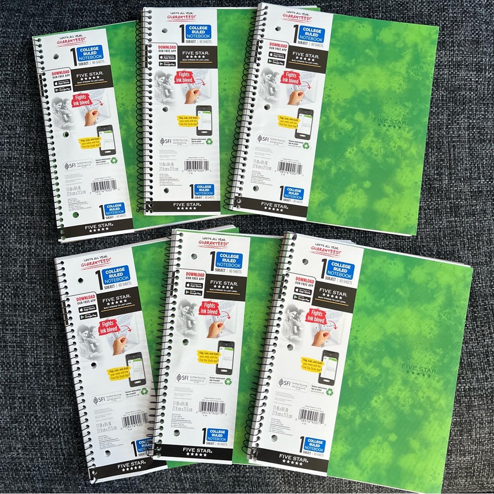 6 Five Star One Subject College Ruled Notebooks